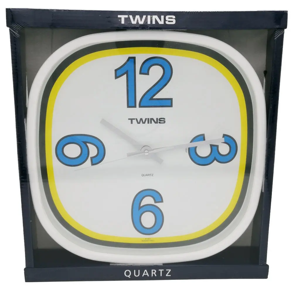 Twins Retro Style Quartz Wall Clock - White/Yellow/Blue