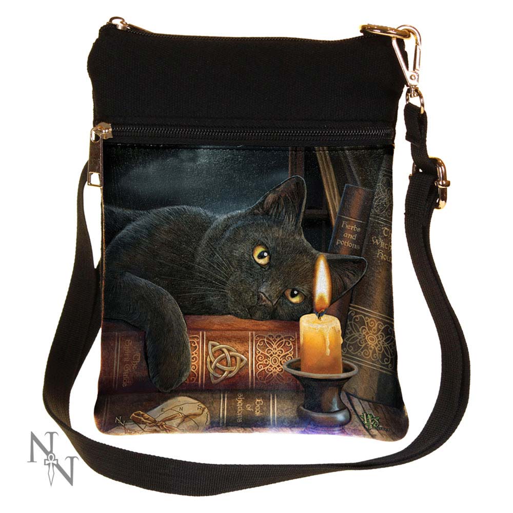 The Witching Hour Fantasy Witch Black Cat Shoulder Bag by Lisa Parker Bags