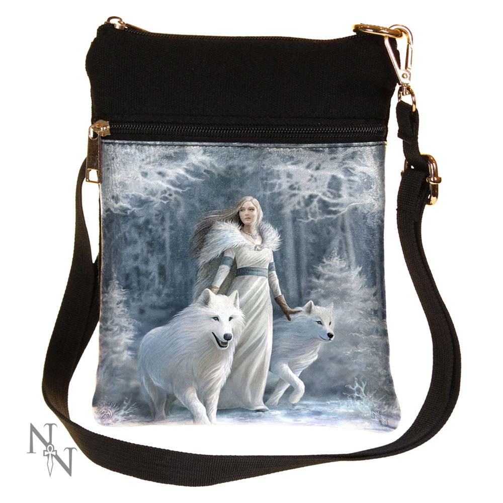 Small Gothic Winter Guardians Fantasy Wolf Shoulder Bag by Anne Stokes Bags