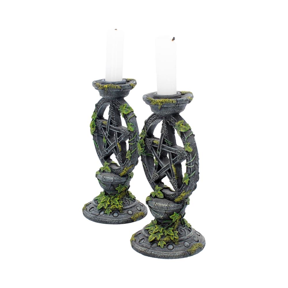 Set of 2 Wiccan Pentagram Candlesticks Witch Candle Holders Candles & Holders 2
