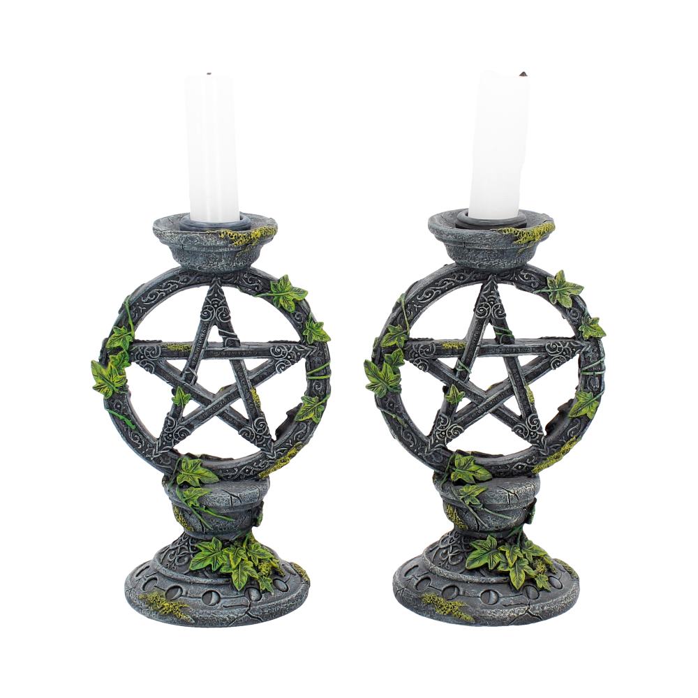 Set of 2 Wiccan Pentagram Candlesticks Witch Candle Holders Candles & Holders