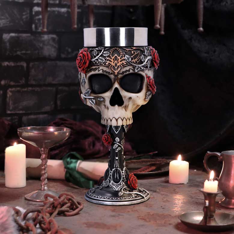 Gothic Roses Goblet Skull Horror Roses Wine Glass Goblets & Chalices 9