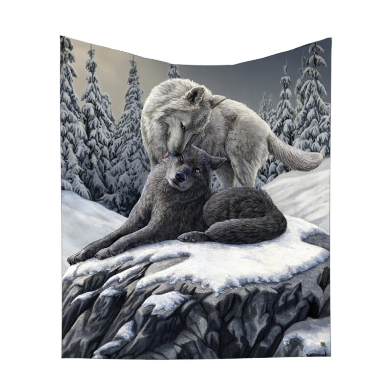 Lisa Parker Snow Kisses Throw Wolf Couple Blanket Homeware 3