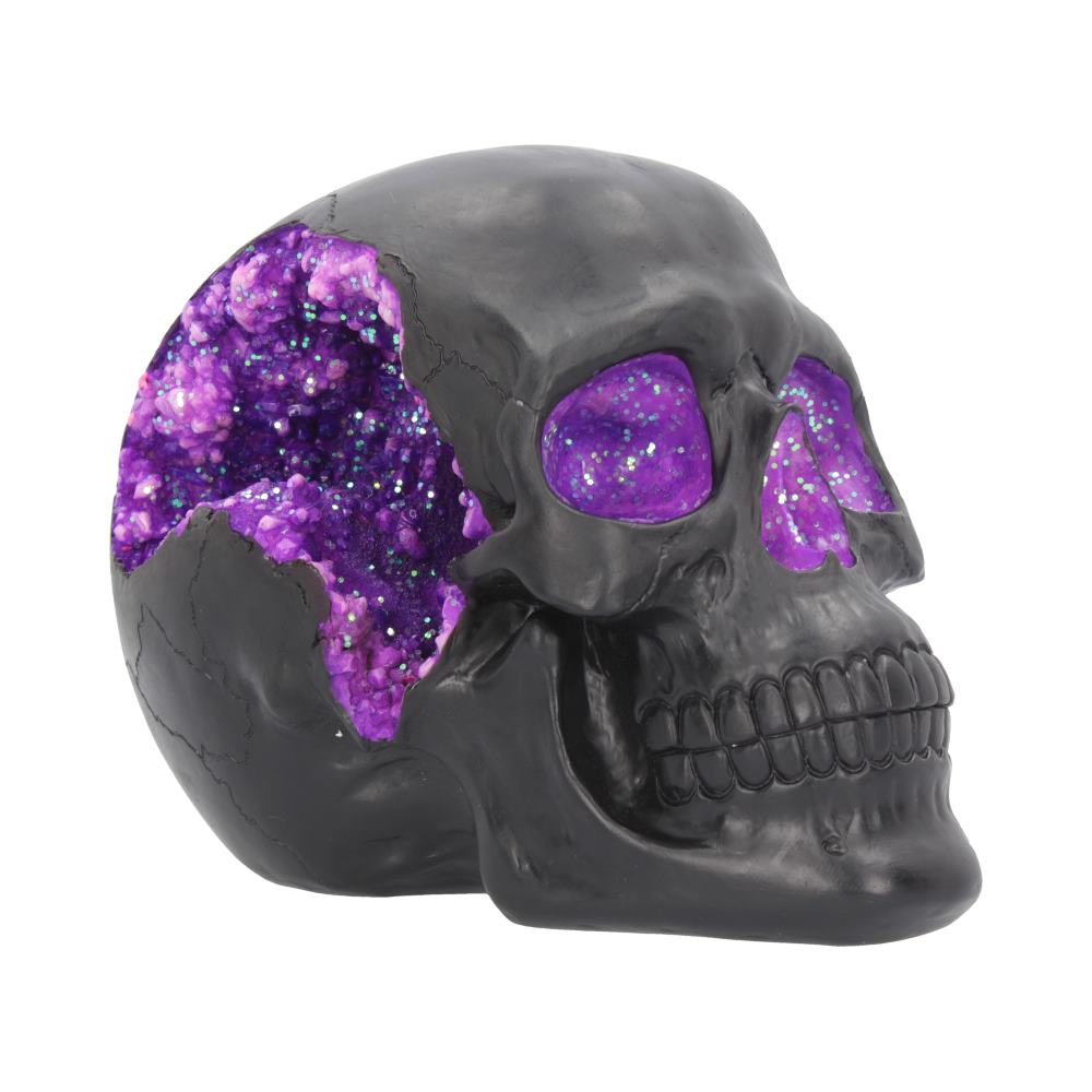 Geode Skull Black Purple Gothic Glitter Skull Figurine Figurines Medium (15-29cm)