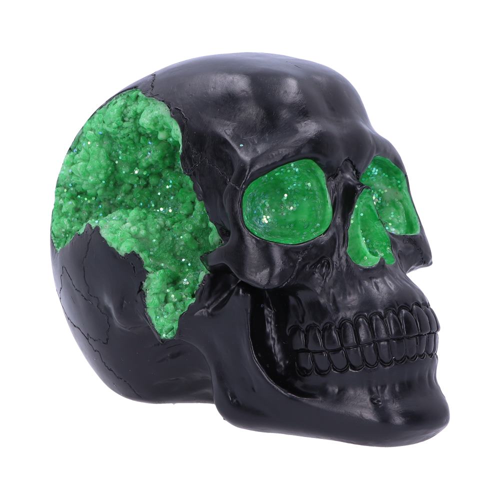 Geode Skull Black Green Gothic Glitter Skull Figurine Figurines Medium (15-29cm)