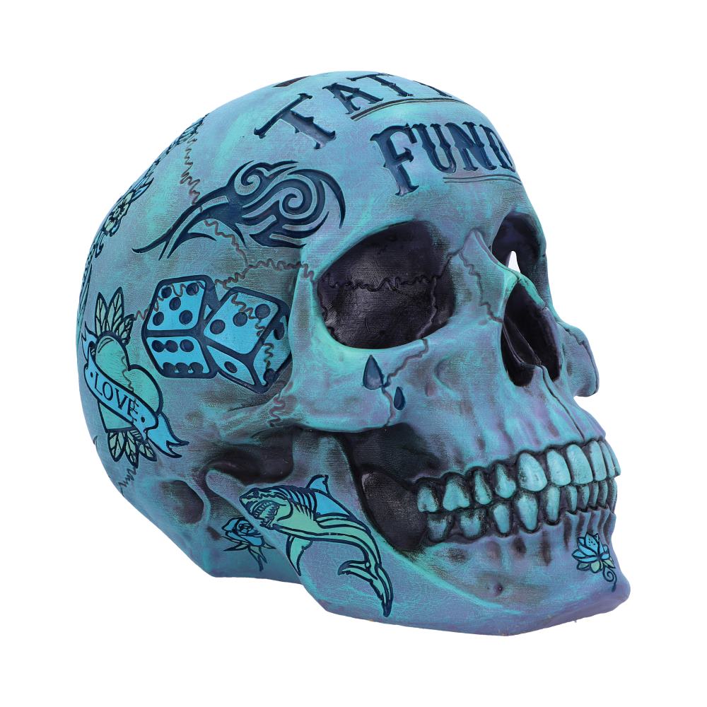 Nemesis Now Tattoo Fund Skull Money Box Aqua Blue Homeware