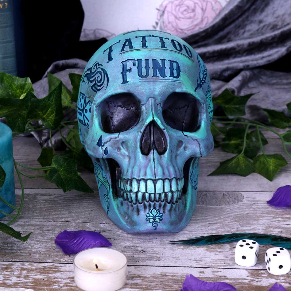 Nemesis Now Tattoo Fund Skull Money Box Aqua Blue Homeware 3 Nemesis Now Tattoo Fund Skull Money Box Aqua Blue Homeware 3