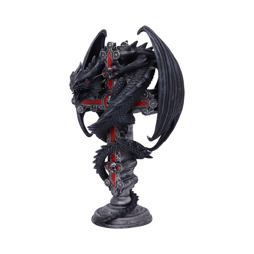Anne Stokes Gothic Guardian Dragon Cross Candle Holder 26.5cm, Black Candles & Holders 2