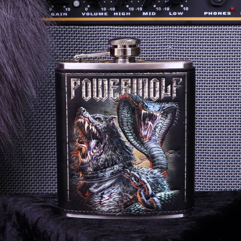 Officially Licensed  Powerwolf Kiss of the Cobra King Embossed Hip Flask Hipflasks 9