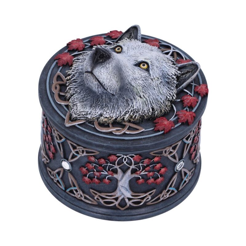 Lisa Parker Guardian of the Fall White Autumn Wolf Trinket Box Boxes & Storage 5