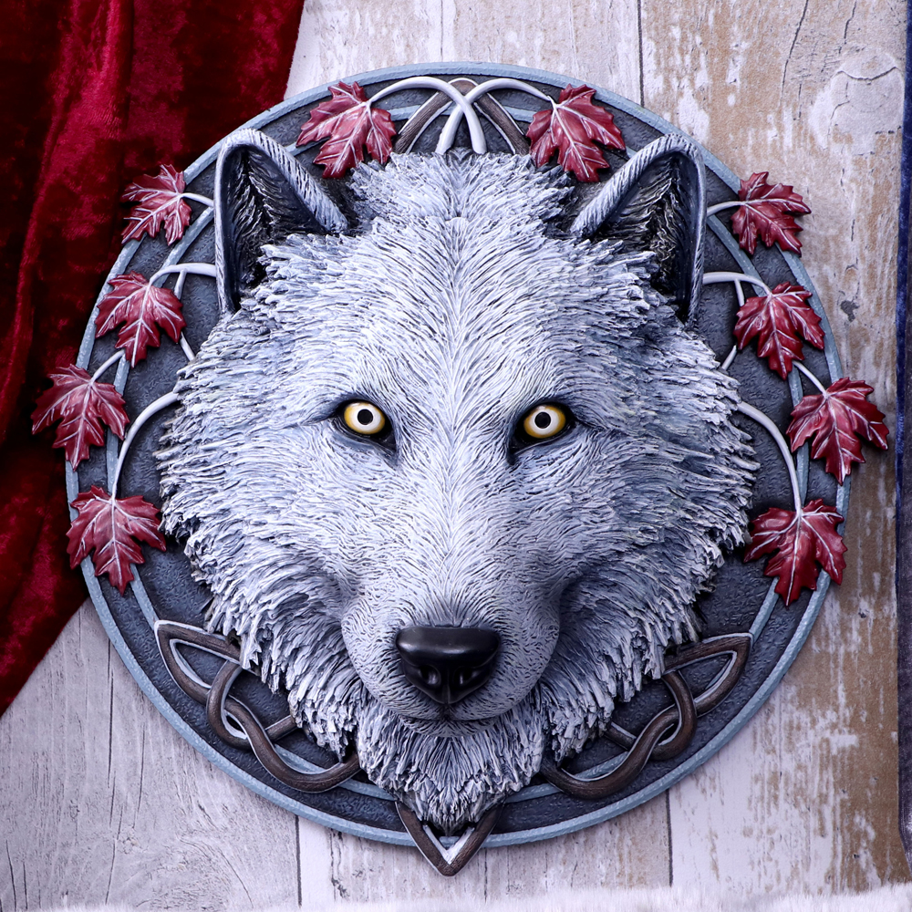 Lisa Parker Guardian of the Fall White Autumn Wolf Wall Plaque Home Décor 2