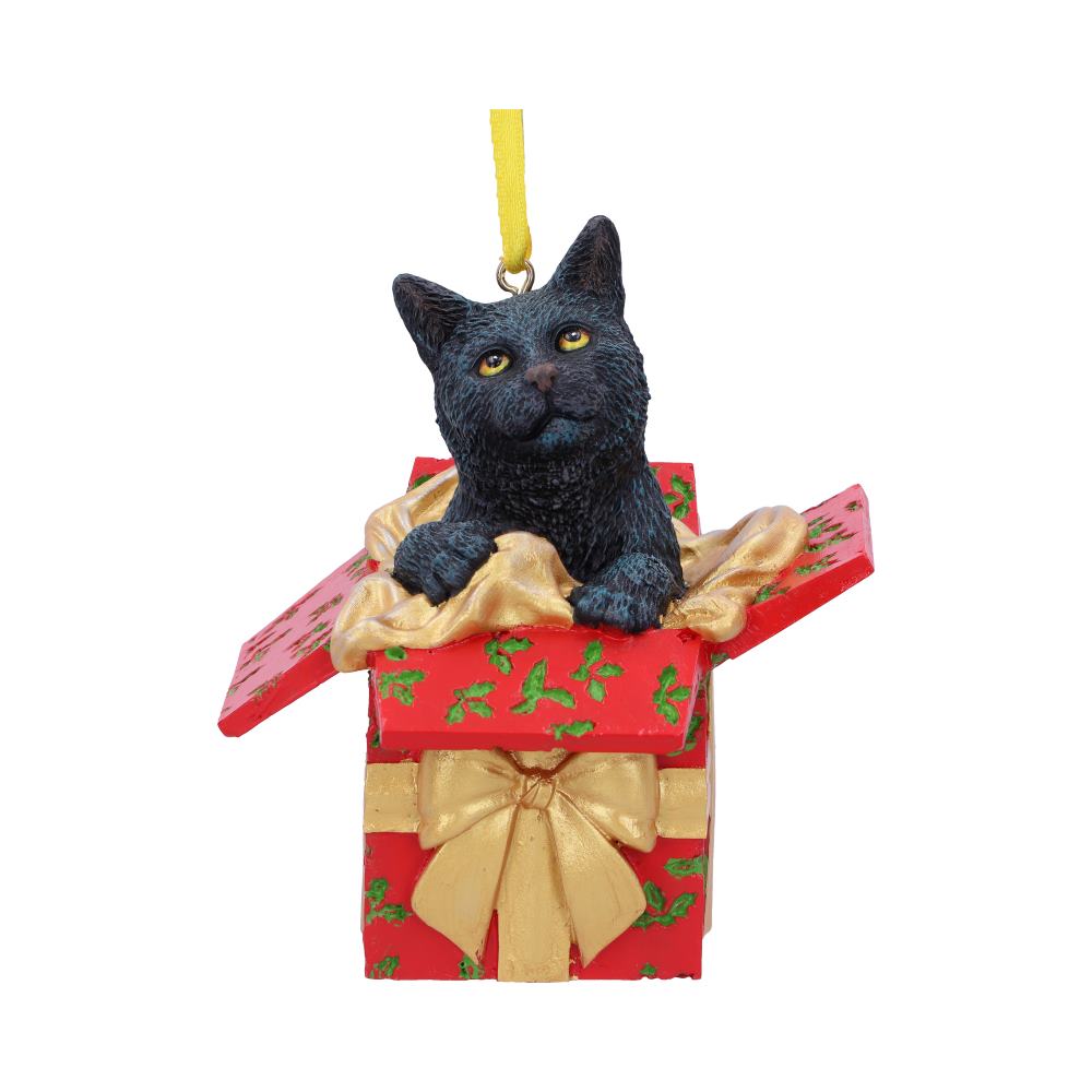 Lisa Parker Present Cat Hanging Ornament 9cm Christmas Decorations