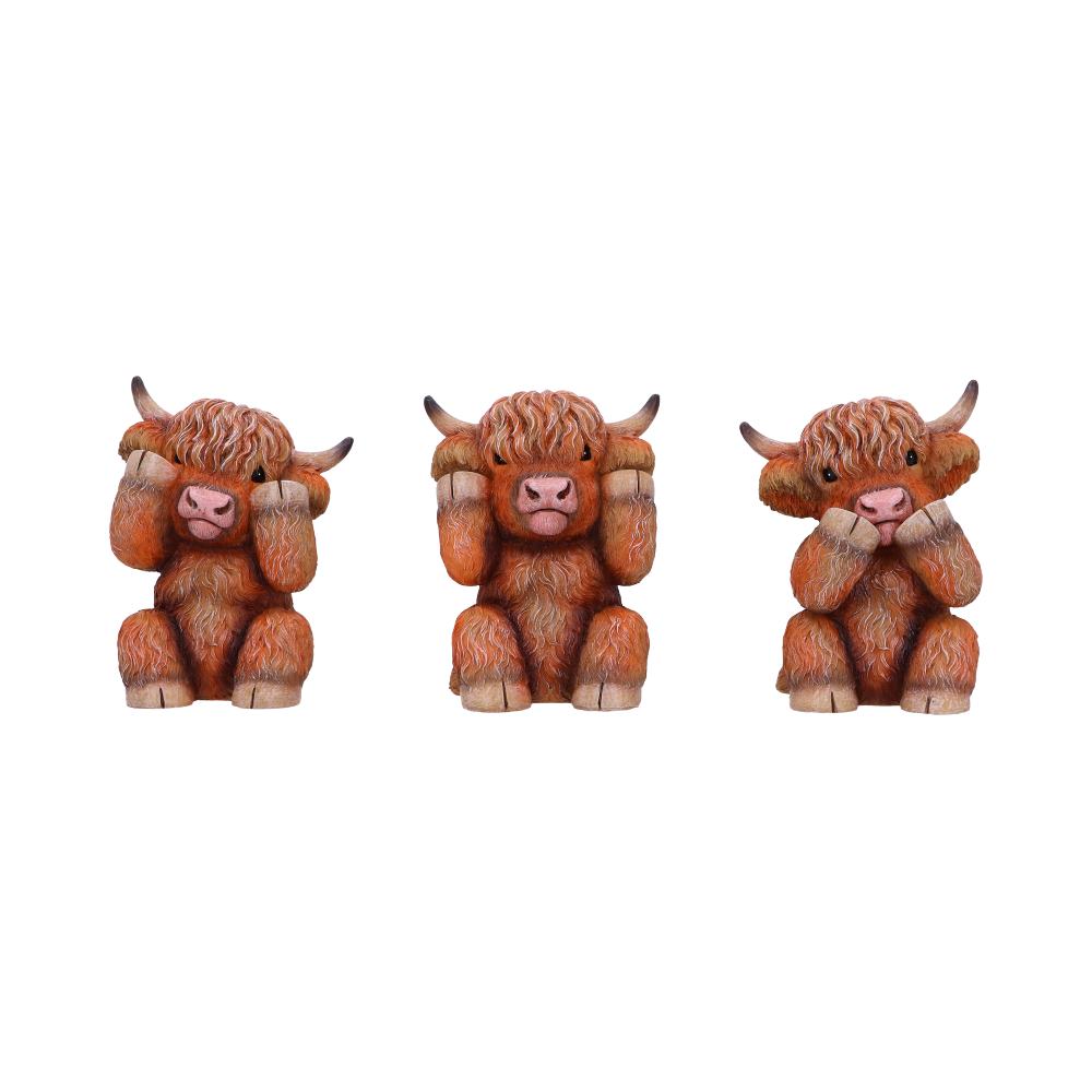 Three Wise Highland Cow Figurines 9.6cm Figurines Small (Under 15cm)