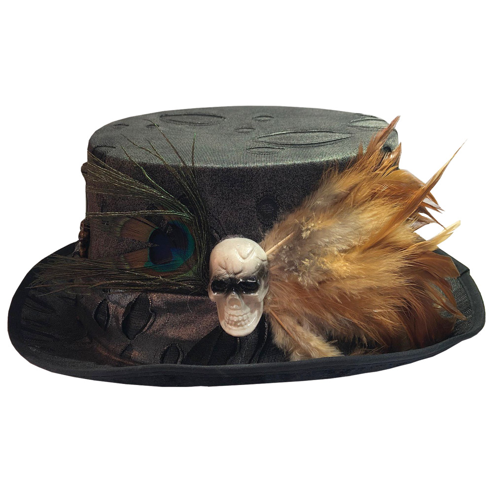 Voodoo Healer’s Skull, Bone and Feather Top Hat Caps & Hats 2