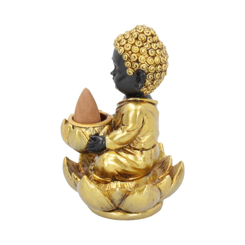 Black & Gold Baby Buddha Backflow Incense Burner 10.3cm Homeware 2