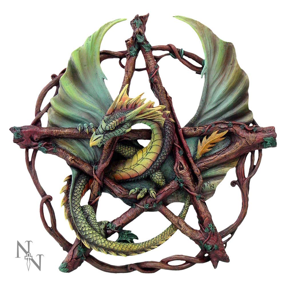Anne Stokes Green Forest Pentagram Dragon Wall Plaque Home Décor