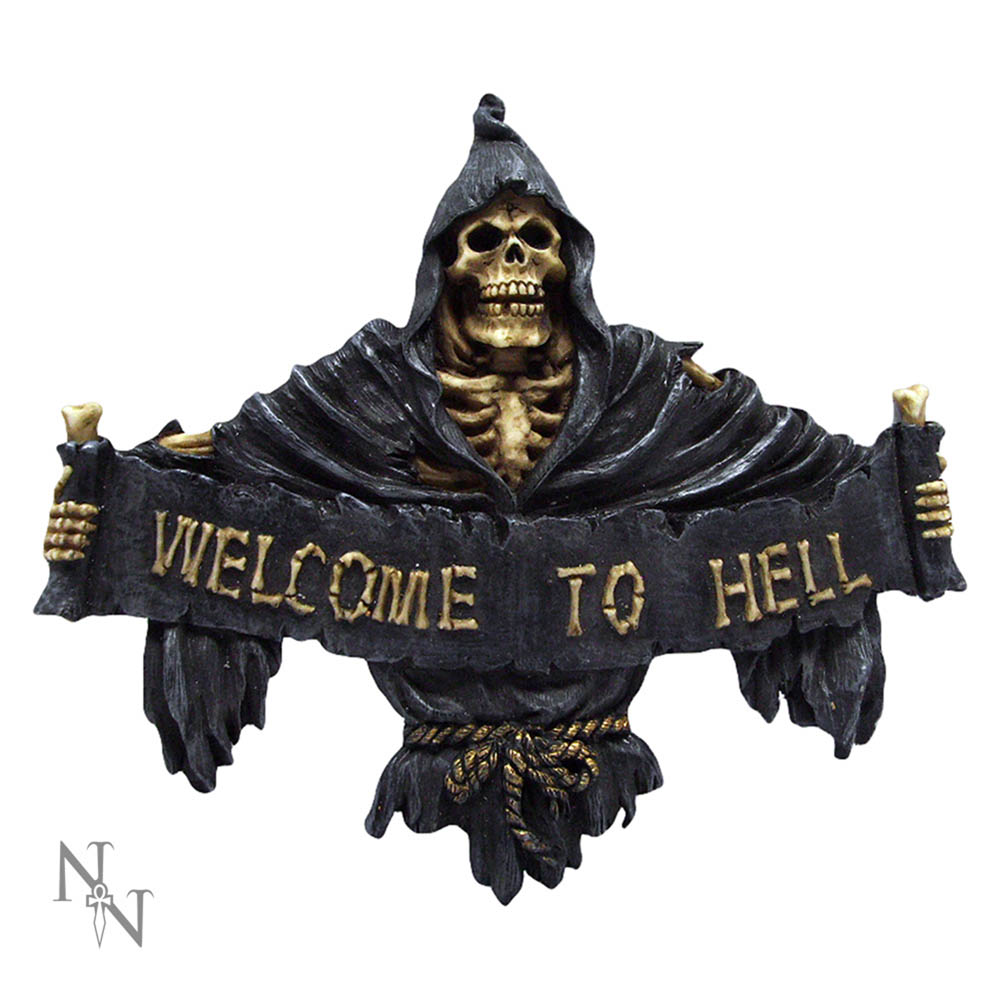 Welcome To Hell Skeleton Grim Reaper Hanging Sign Home Décor 2