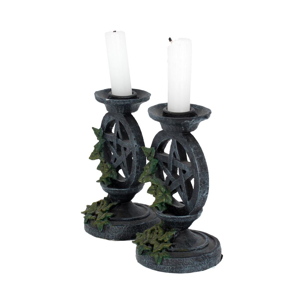 Pair of Aged Ivy Pentagram Candlesticks Gothic Candle Holders Candles & Holders 2