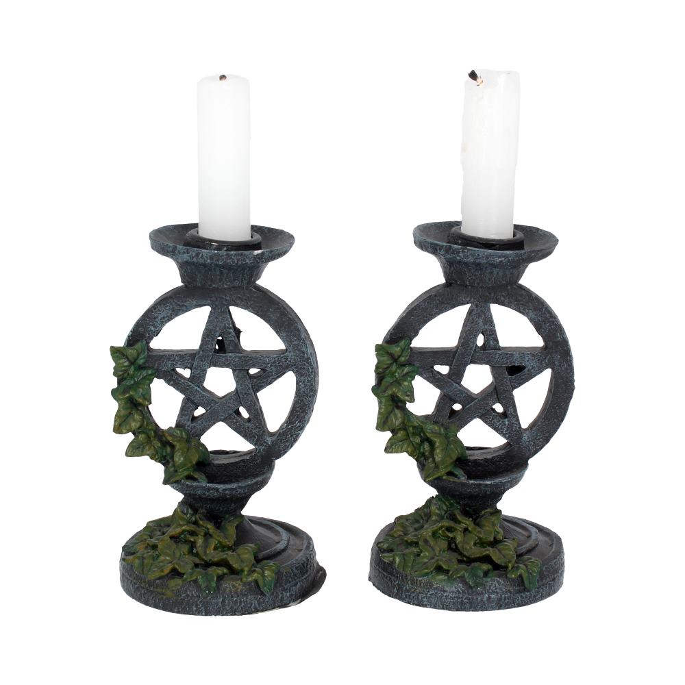 Pair of Aged Ivy Pentagram Candlesticks Gothic Candle Holders Candles & Holders