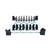 Nemesis Now Raised Fantasy Vampire & Werewolf Chess Set With Corner Towers 43cm Chess Sets 2