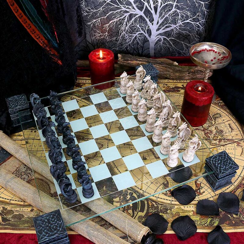 Raised Fantasy Dragon Chess Set With Corner Towers 43cm Chess Sets 9