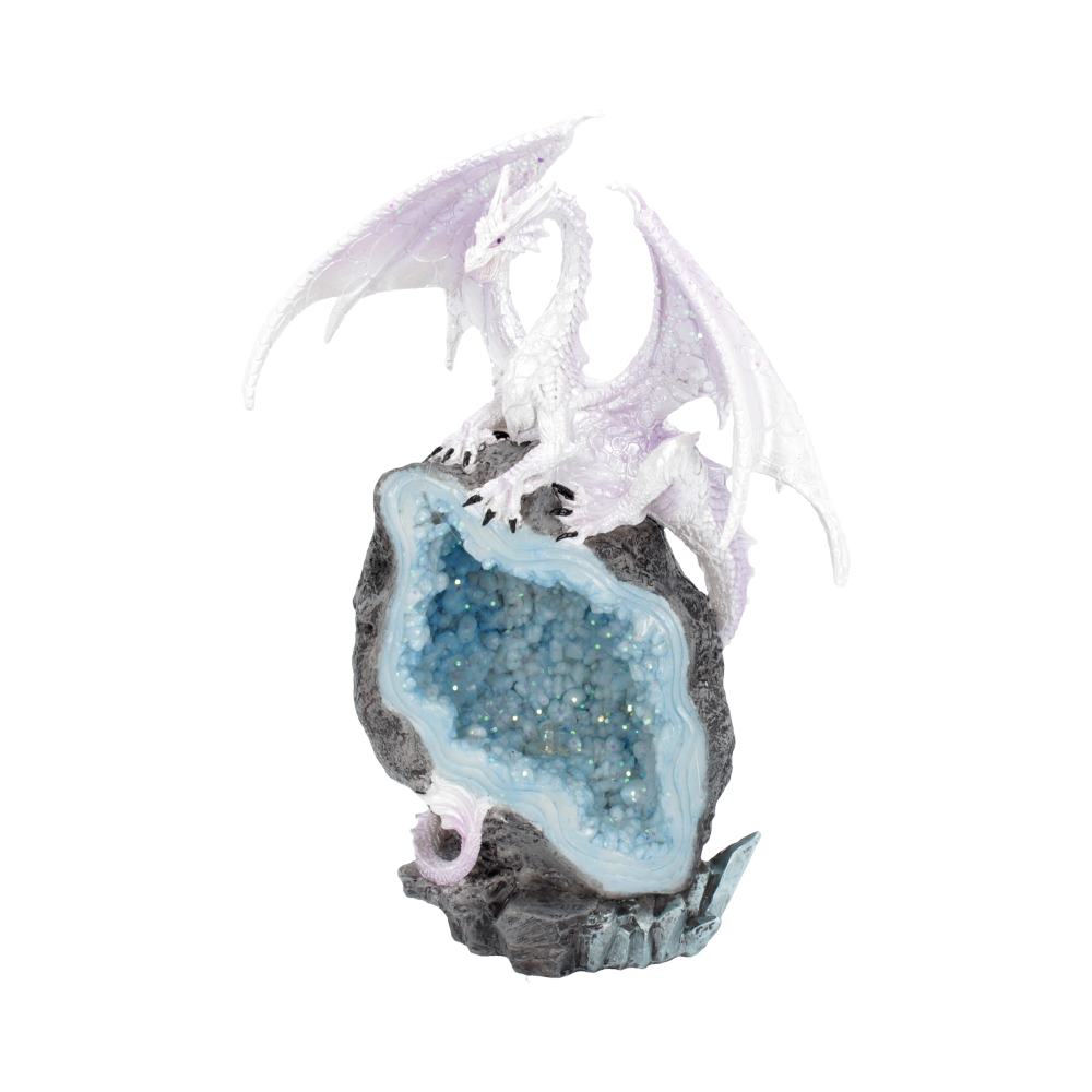 Glacial Custodian Fantasy White Dragon Sitting On A Geode 22cm Figurines Medium (15-29cm)