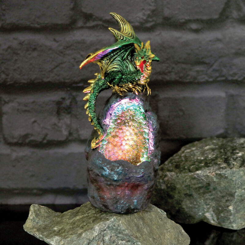 Emerald Crystal Geode Protecting Dragon Figure Figurines Medium (15-29cm) 3