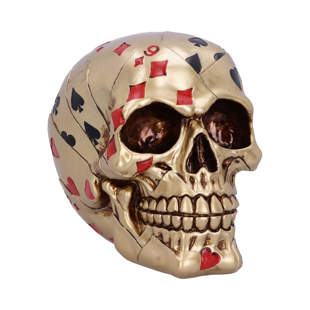 Dead Mans Hand Golden Playing Card Skull Ornament Figurines Medium (15-29cm)