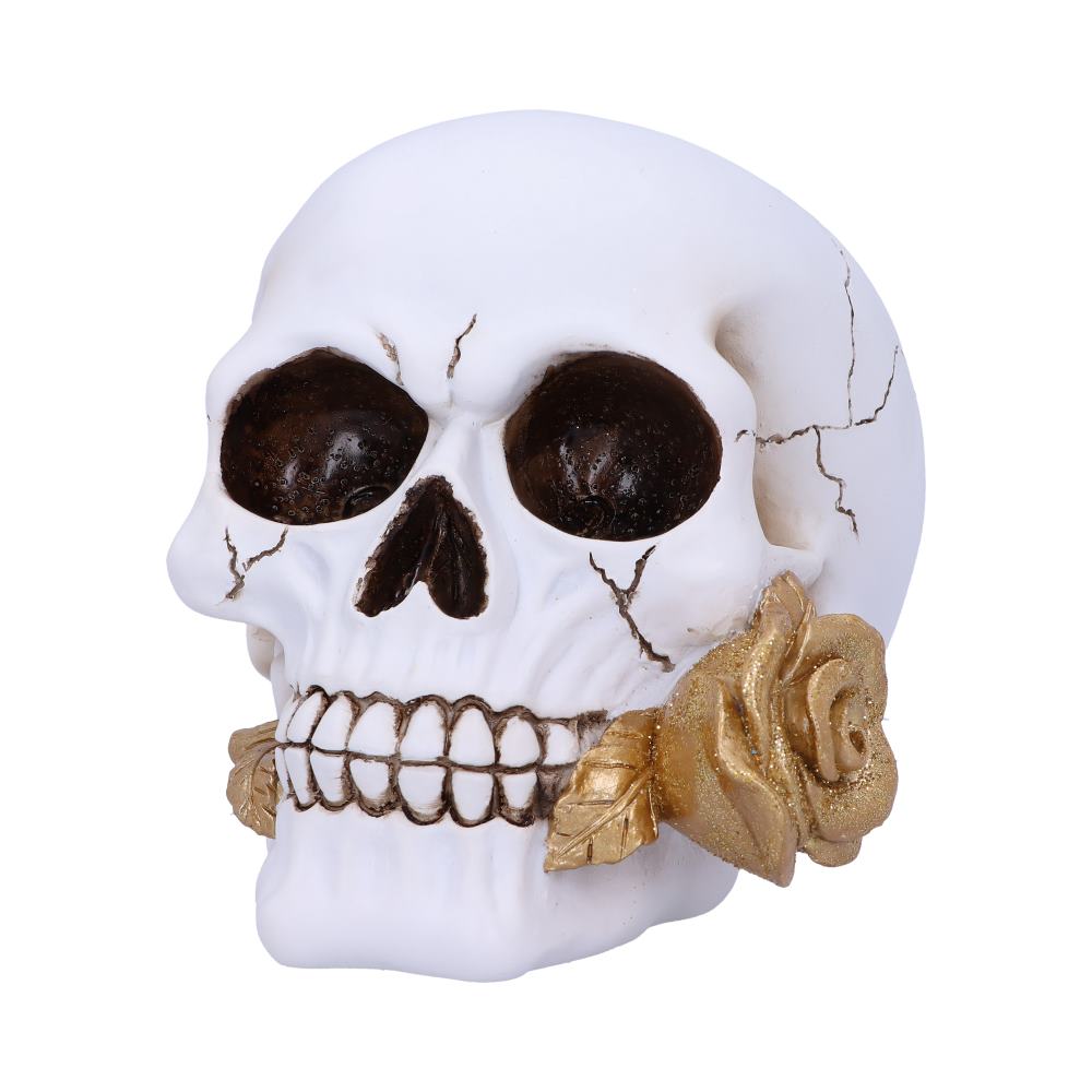Floral Fate Golden Rose Skull Ornament. Figurines Medium (15-29cm)