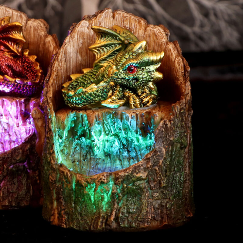 Arboreal Hatchling Green Dragon in Tree Trunk Light Up Figurine Figurines Small (Under 15cm) 9