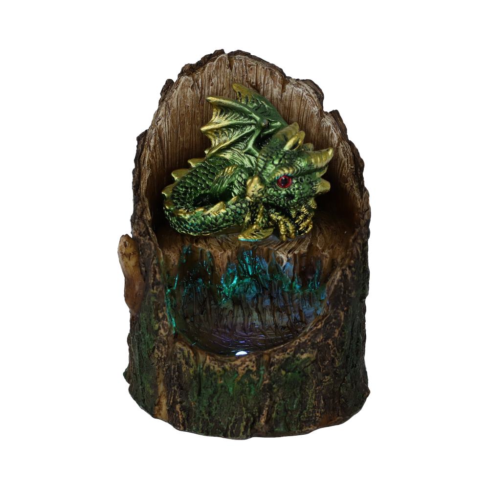 Arboreal Hatchling Green Dragon in Tree Trunk Light Up Figurine Figurines Small (Under 15cm)