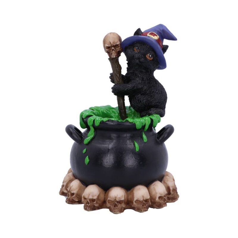 Spook Witches Familiar Black Cat and Bubbling Cauldron Figurine Homeware