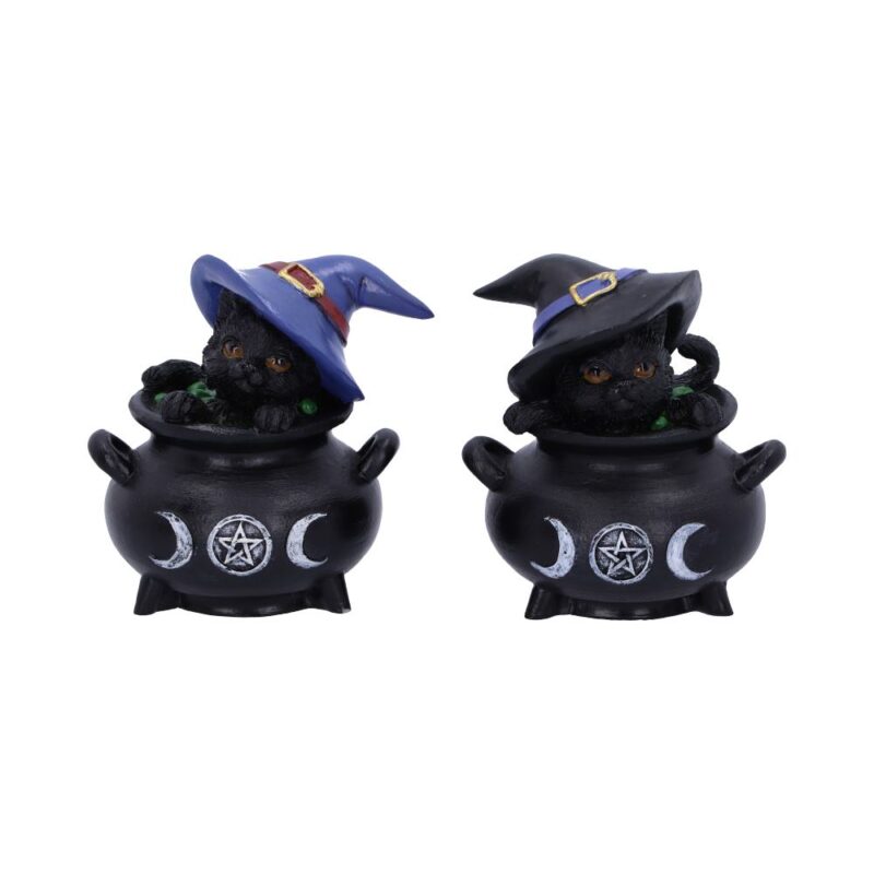 Hubble and Bubble Witches Familiar Black Cat and Cauldron Figurines Figurines Small (Under 15cm)