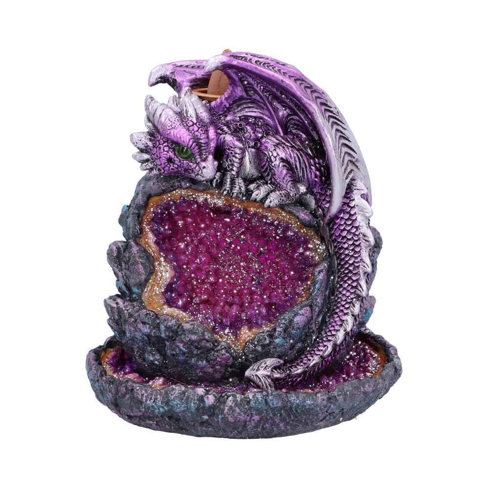 Crystalline Protector Purple Dragon Geode Backflow Incense Burner Homeware