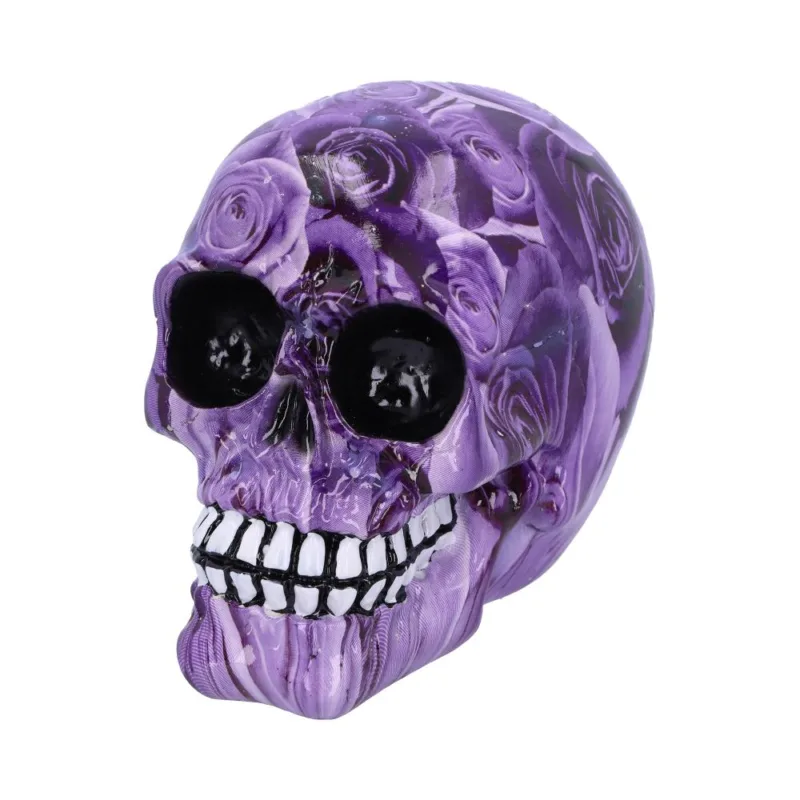 Set of 6 Purple Romance Rose Print Skull Ornaments Figurines Small (Under 15cm) 3
