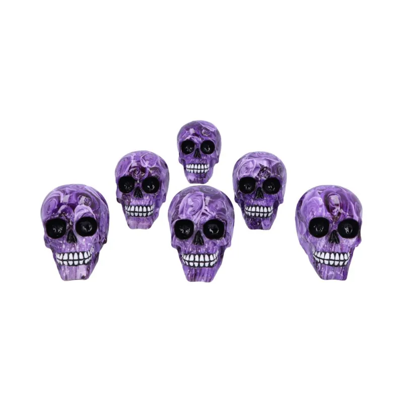 Set of 6 Purple Romance Rose Print Skull Ornaments Figurines Small (Under 15cm) 9