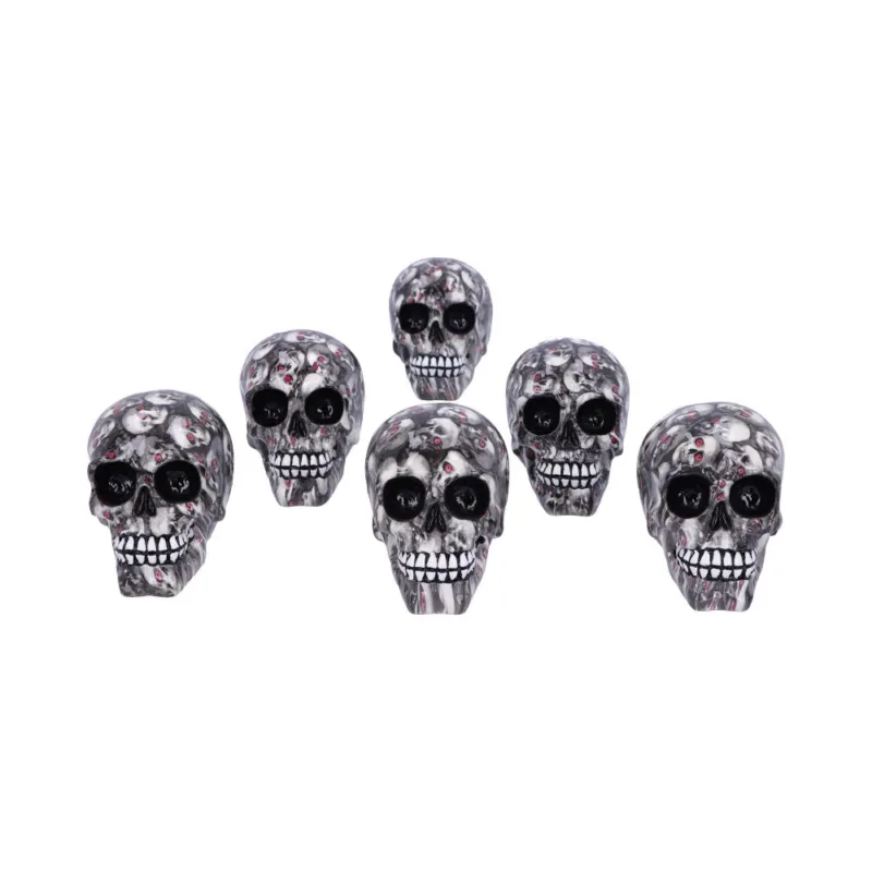 Set of 6 Bloodshot Red Eyed Skull Ornaments Figurines Small (Under 15cm)