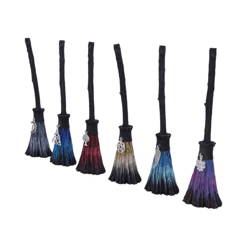 Set of Six Positivity Witches Broomsticks with Silver Charms Figurines Medium (15-29cm) 5