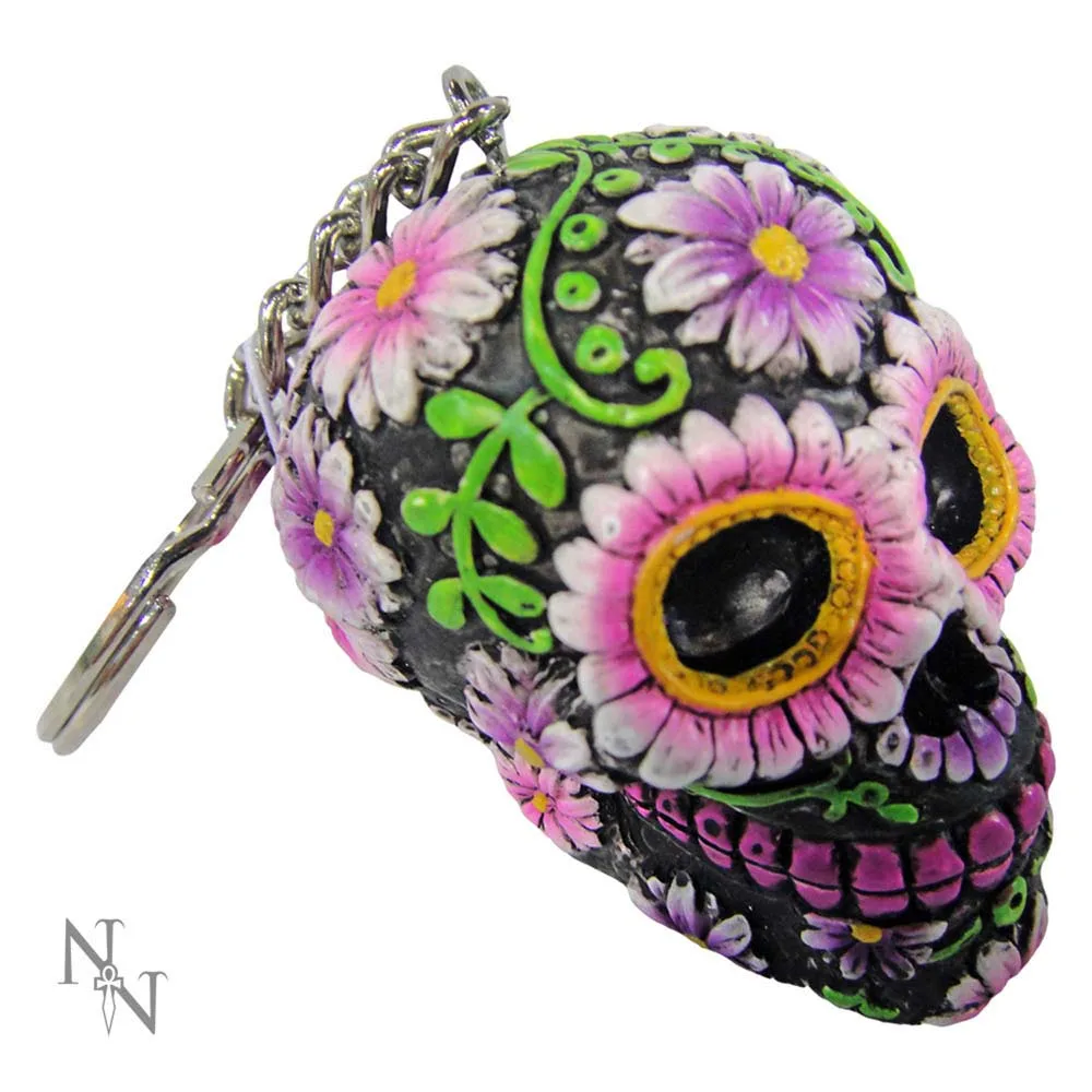 Pack of 6 Sugar Petal Day of the Dead Skull Keyrings 6cm Gifts & Games