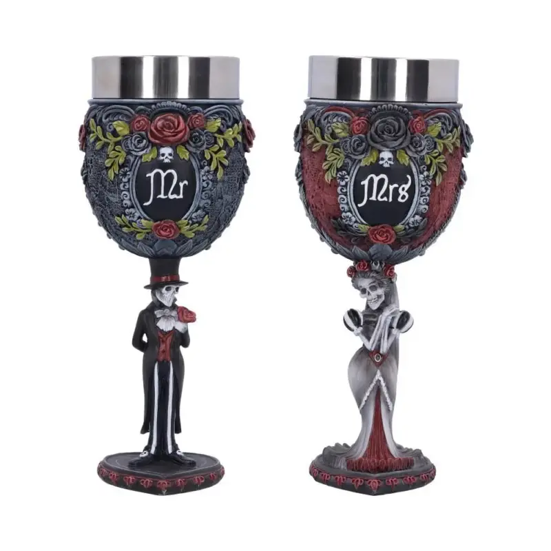 Gothic Skeleton Mr & Mrs Goblet Pair 21cm Goblets & Chalices