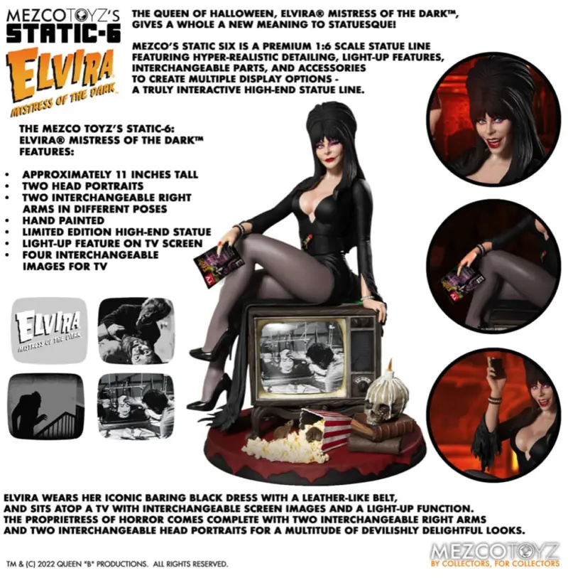 Mezco Static Six Elvira Mistress of the Dark 1:6 Scale Statue Figurines Medium (15-29cm)