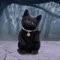 Nemesis Now Metallicat Black Cat Throwing Rock Hand Sign 16.5cm Figurines Medium (15-29cm) 2