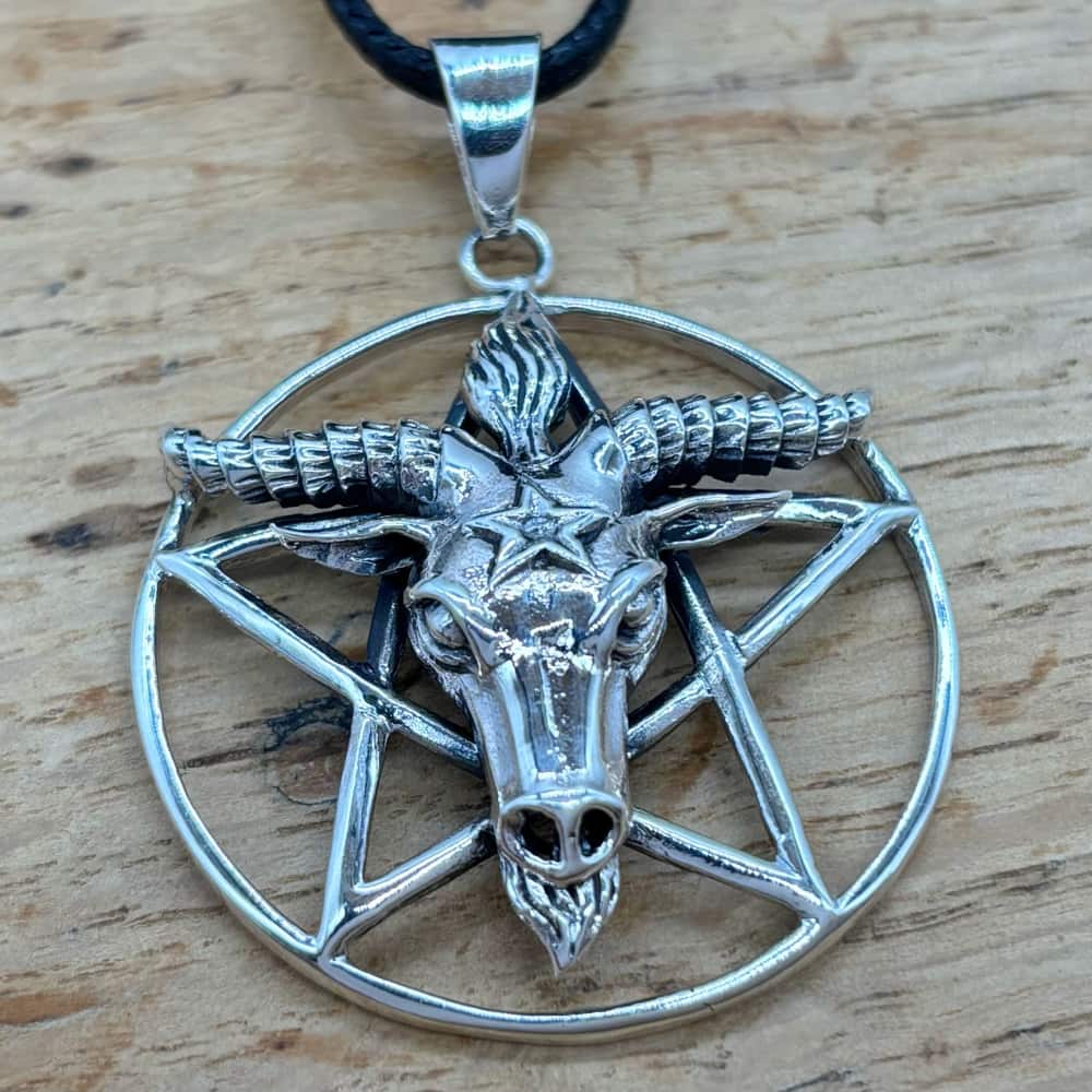 925 Sterling Silver Baphomet Pentagram Pendant And Cord Necklace 38mm Gifts & Games 3 925 Sterling Silver Baphomet Pentagram Pendant And Cord Necklace 38mm Gifts & Games 3
