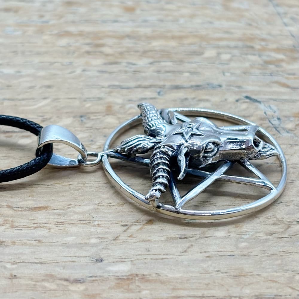 925 Sterling Silver Baphomet Pentagram Pendant And Cord Necklace 38mm Gifts & Games 11 925 Sterling Silver Baphomet Pentagram Pendant And Cord Necklace 38mm Gifts & Games 11